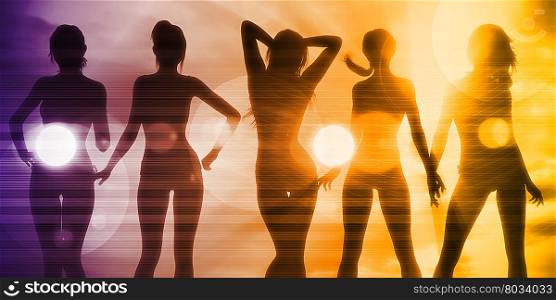 Ladies at the Beach with Silhouette as a Background. Medical Science Technology