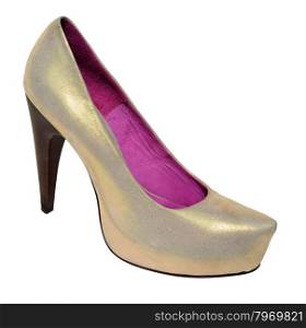 Ladies silver shoe from genuine leather and high heel