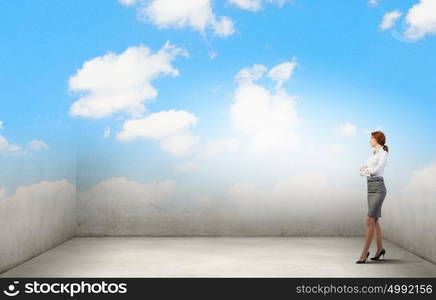 Lady boss. Confident pretty businesswoman with crossed arms on chest