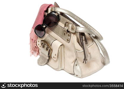 Lady hand-bag in rose charge and sun-protective spectacles