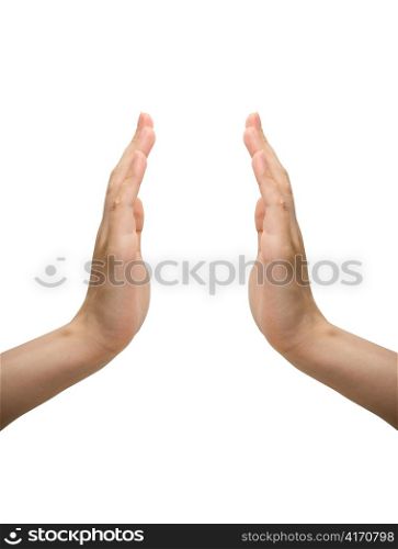 Lady hands applauding isolated on white background