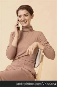 lady having pleasant conversation smartphone