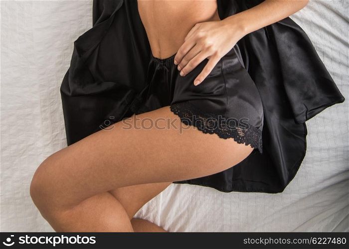 lady in elegant black lingerie. Beautiful lady in elegant black lingerie closeup