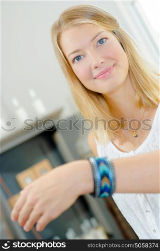 Lady showing off new wristband