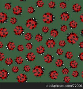 Ladybag Seamless Pattern on Green Background. Ladybird Texture. Ladybag Seamless Pattern on Green Background