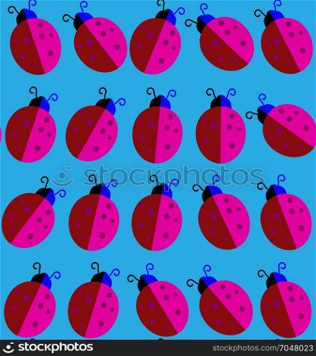 Ladybird or lady-bird background . illustration.. Lady-bird or ladybug pattern on light background. Cartoon illustration. Endless insect texture for textile