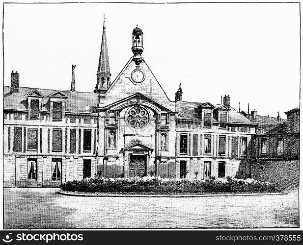 Laennec Hospital (former hospice for Incurables), vintage engraved illustration. Paris - Auguste VITU ? 1890.