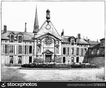 Laennec Hospital (former hospice for Incurables), vintage engraved illustration. Paris - Auguste VITU ? 1890.