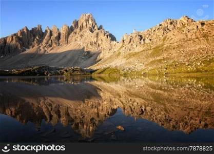 Lago dei Piani at sunny morning, Tre Cime, Italian Dolomites