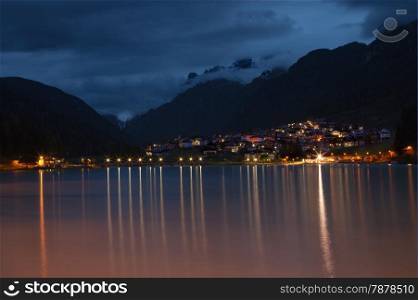 Lago di Auronzo at dusk, Dolomites Alps, Italy