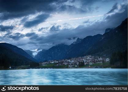 Lago di Auronzo (Lago Di Santa Caterina) at dusk, Dolomites Alps, Italy