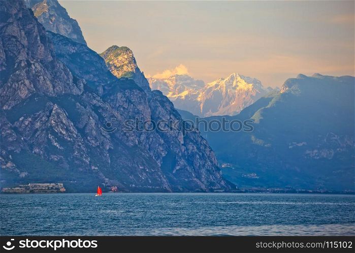 Lago di Garda and high cliffs view, Trentino Alto Adige region of Italy