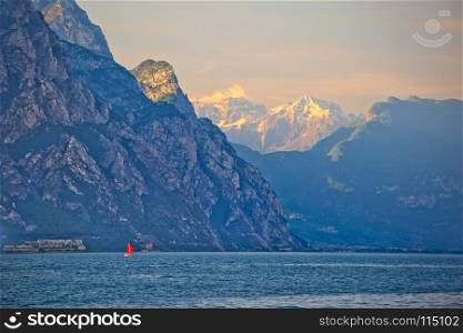 Lago di Garda and high cliffs view, Trentino Alto Adige region of Italy