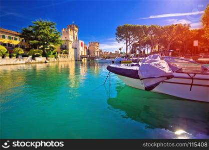Lago di Garda town of Sirmione turquoise watefrront view, Tourist destination in Lombardy region of Italy