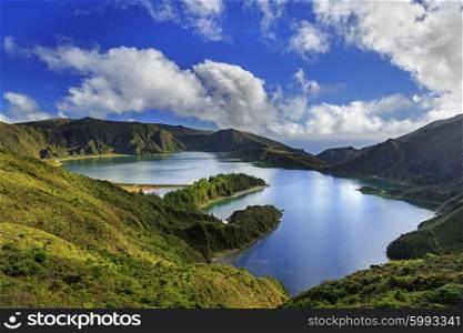 Lagoa do Fogo and green valley on San Miguel island of Azores&#xA;