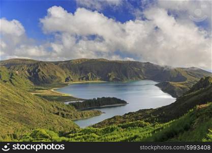 Lagoa do Fogo and green valley on San Miguel island of Azores&#xA;