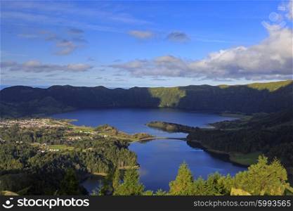 Lagoa Verde and Lagoa Azul on San Miguel island of Azores&#xA;