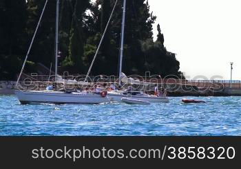 Lagoon in Croatia, small boats passing