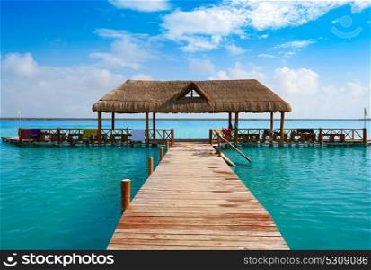 Laguna de Bacalar Lagoon pier in Mayan Mexico at Quintana roo