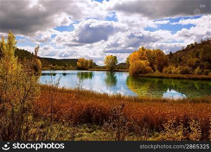 Laguna del Marquesado lake lagoon in Cuenca Spain Autumn dramatic landscape