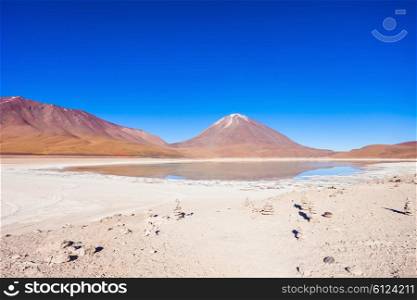 Laguna Verde (Green Lake) and Licancabur volcano in the Altiplano of Bolivia