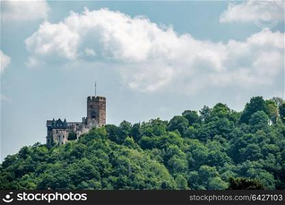 Lahneck Castle at Rhine Valley (Rhine Gorge) near Koblenz, Germany. Built in 1226.