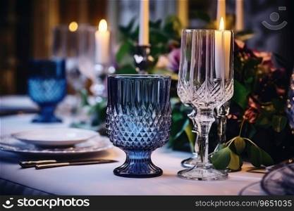 Laid festive table in a restaurant with luxury tableware set... Laid festive table in a restaurant with luxury tableware set