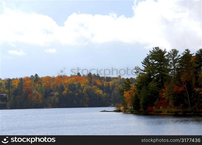 Lake and forest in the fall in northern Ontario, Canada