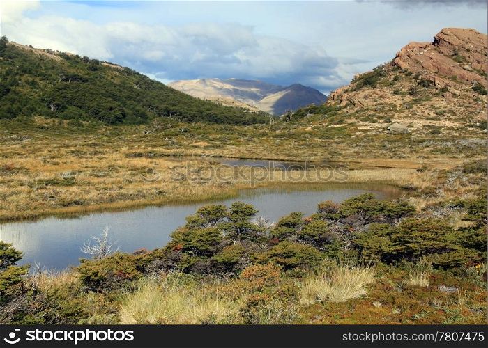 Lake and mountain area in national park near El Chalten, Argentina