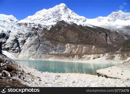 Lake and mountain near Samagoon in Nepal