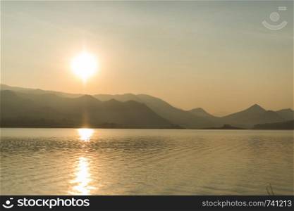 Lake and mountain with sunrise sky landscape