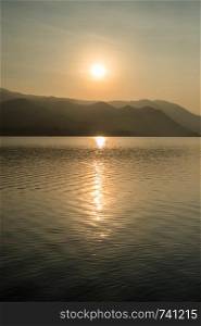 Lake and mountain with sunrise sky landscape