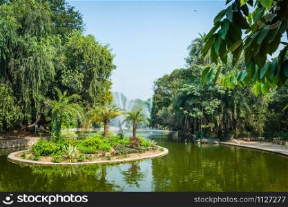 Lake at Lodhi Garden, New Delhi with fountains