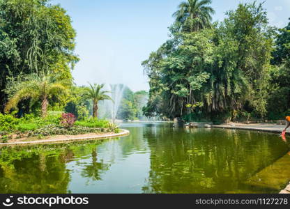 Lake at Lodhi Garden, New Delhi with fountains