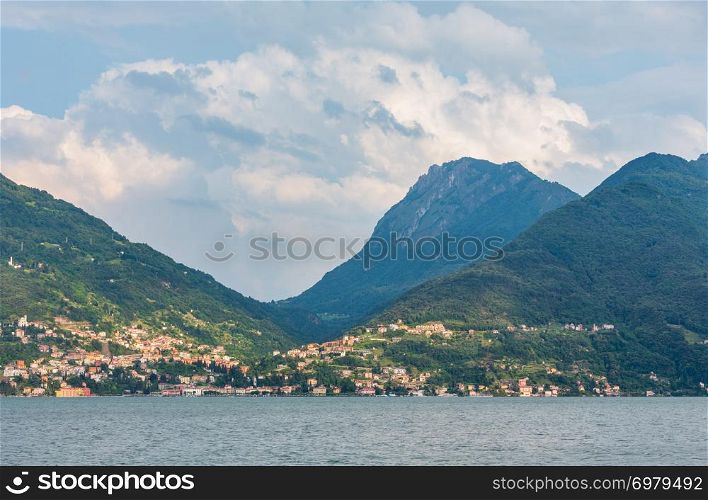 Lake Como (Italy) coast summer evening view.