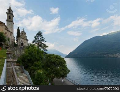 Lake Como (Italy) coast summer view with church