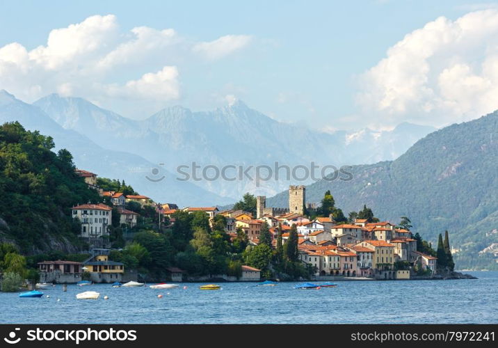 Lake Como (Italy) shore summer view from ship board.