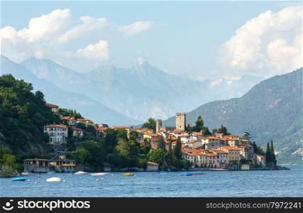 Lake Como (Italy) shore summer view from ship board.