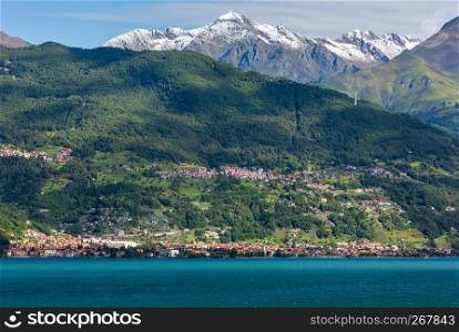 Lake Como (Italy) summer coast view from ship board.
