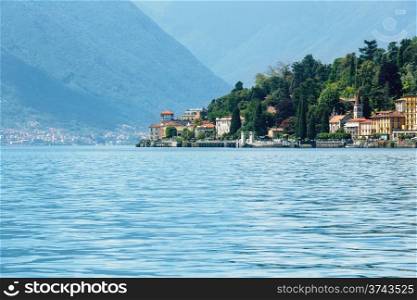 Lake Como (Italy) summer coast view from ship board