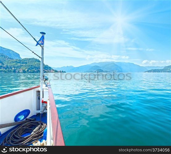 Lake Como (Italy) summer sunshine view from ship board