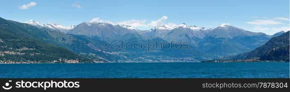 Lake Como (Italy) summer view from ship board. Panorama.