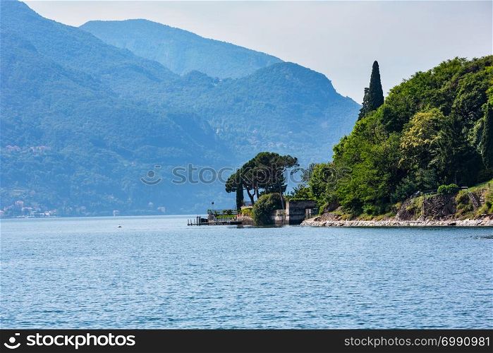 Lake Como summer shore view from ship board, Italy