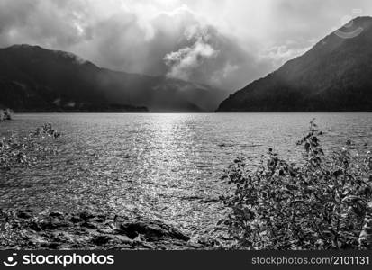 Lake Crescent and hills in Washington State.