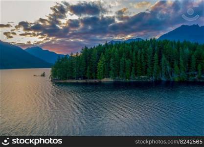 lake cushman at sunset