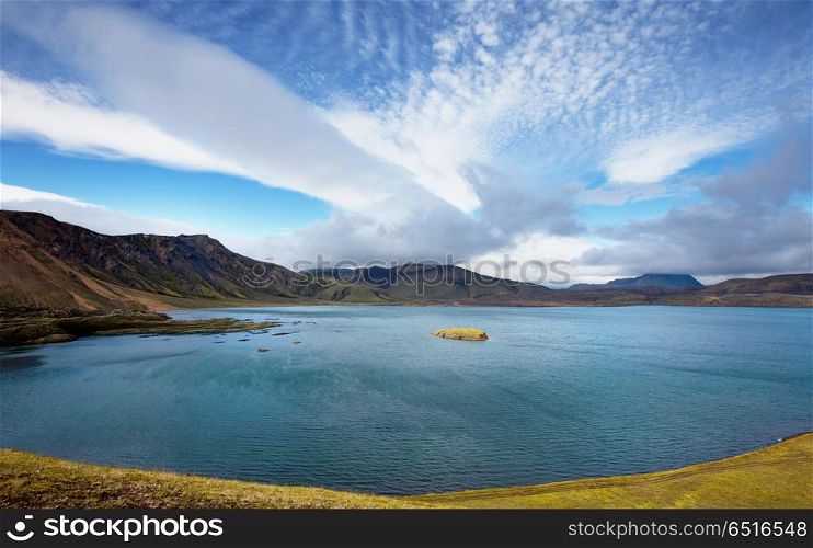 Lake in Iceland. Geothermal crater lake near the Askja volcano, Iceland