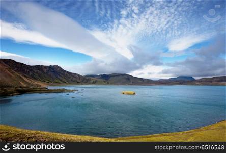 Lake in Iceland. Geothermal crater lake near the Askja volcano, Iceland