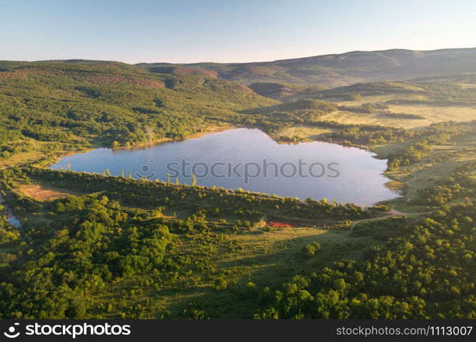 Lake in mountain. Aerial view nature landscape.