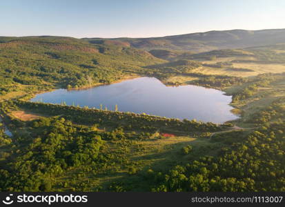 Lake in mountain. Aerial view nature landscape.