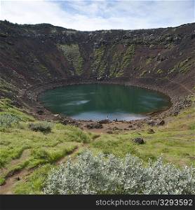 Lake in round volcano crater